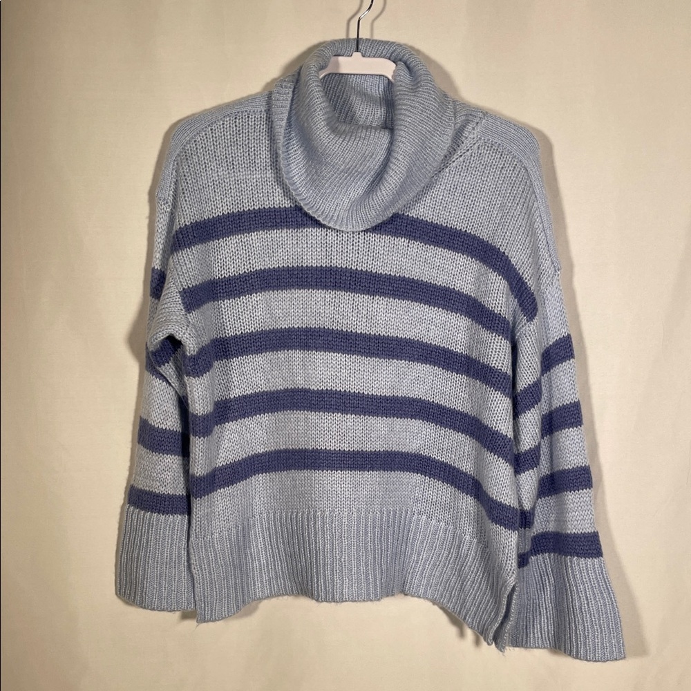 WOODEN SHIPS WOMENS BLUE STRIPE TURTLENECK SWEATER SMALL/MEDIUM